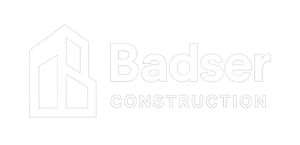 badser construction logo white